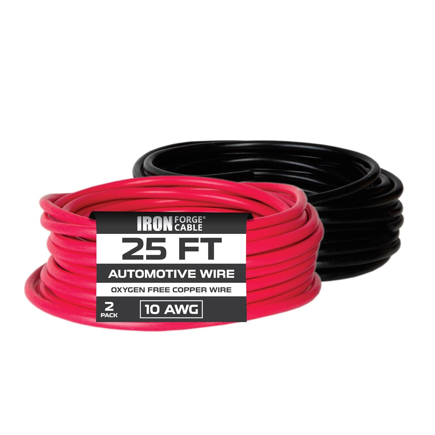 10 Gauge OFC Battery Wire - 25ft Red and Black Heavy Duty Cable 2 Pack