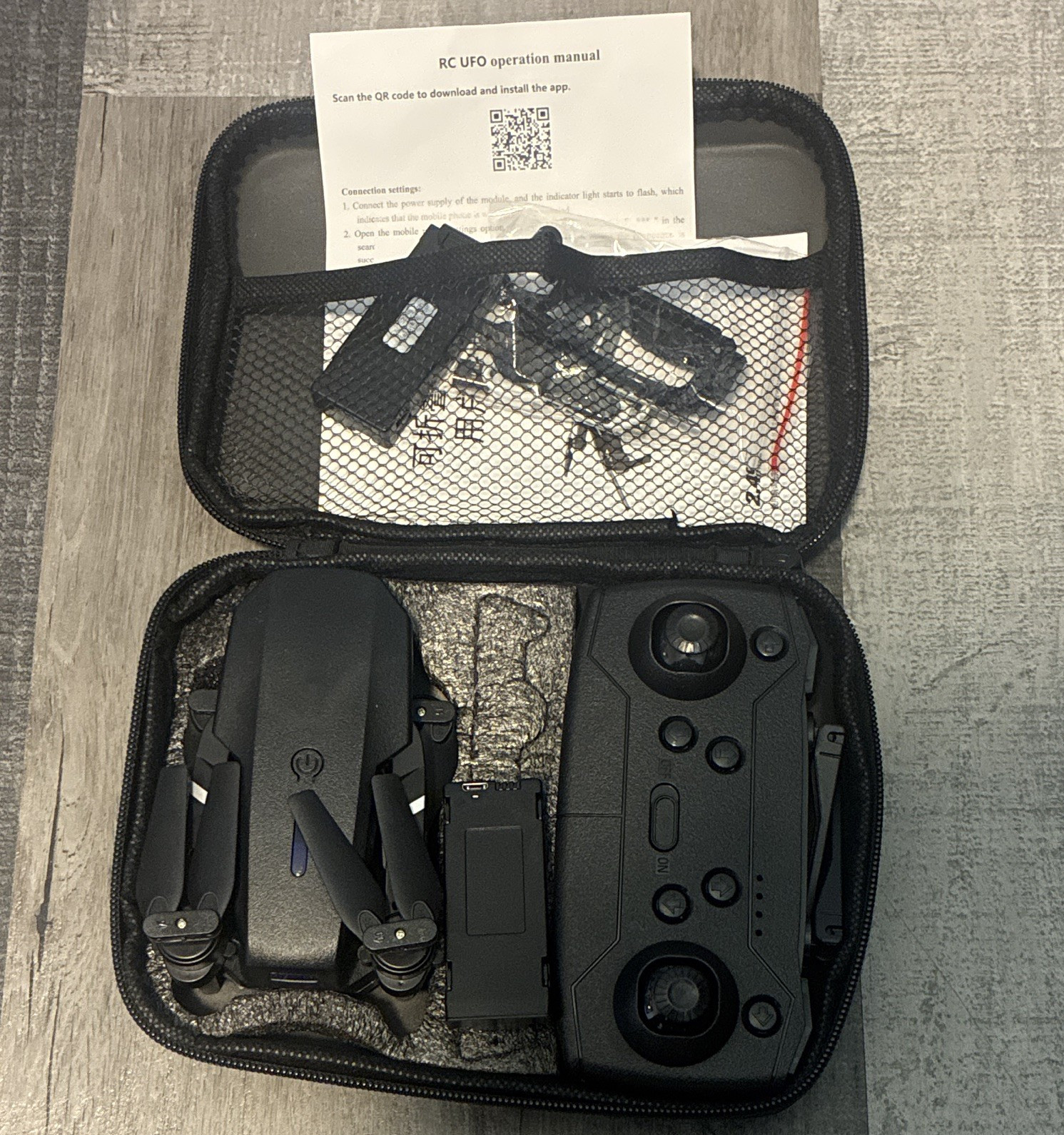 RC UFO Foldable RC Quadcopter Drone w/ Remote Controller, Carry Case, Black