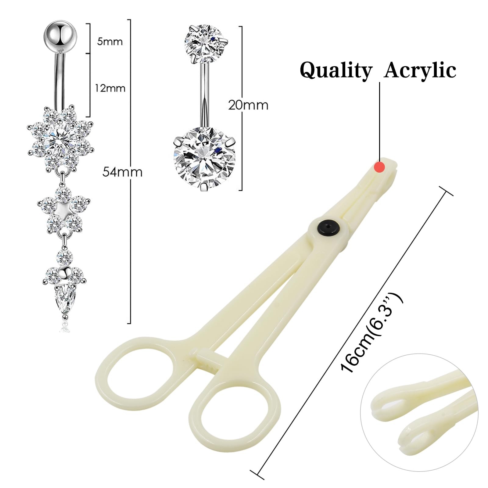 Belly Piercing Kit 13Pcs Belly Button Piercing Kit Includes 2Pcs 14G Belly Bu...