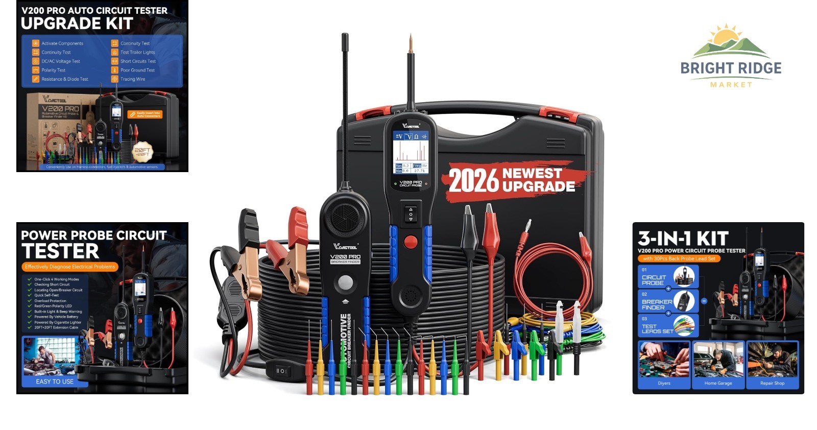 Multi-Function Electrical Tester for Auto Repairs with Probing Accessories