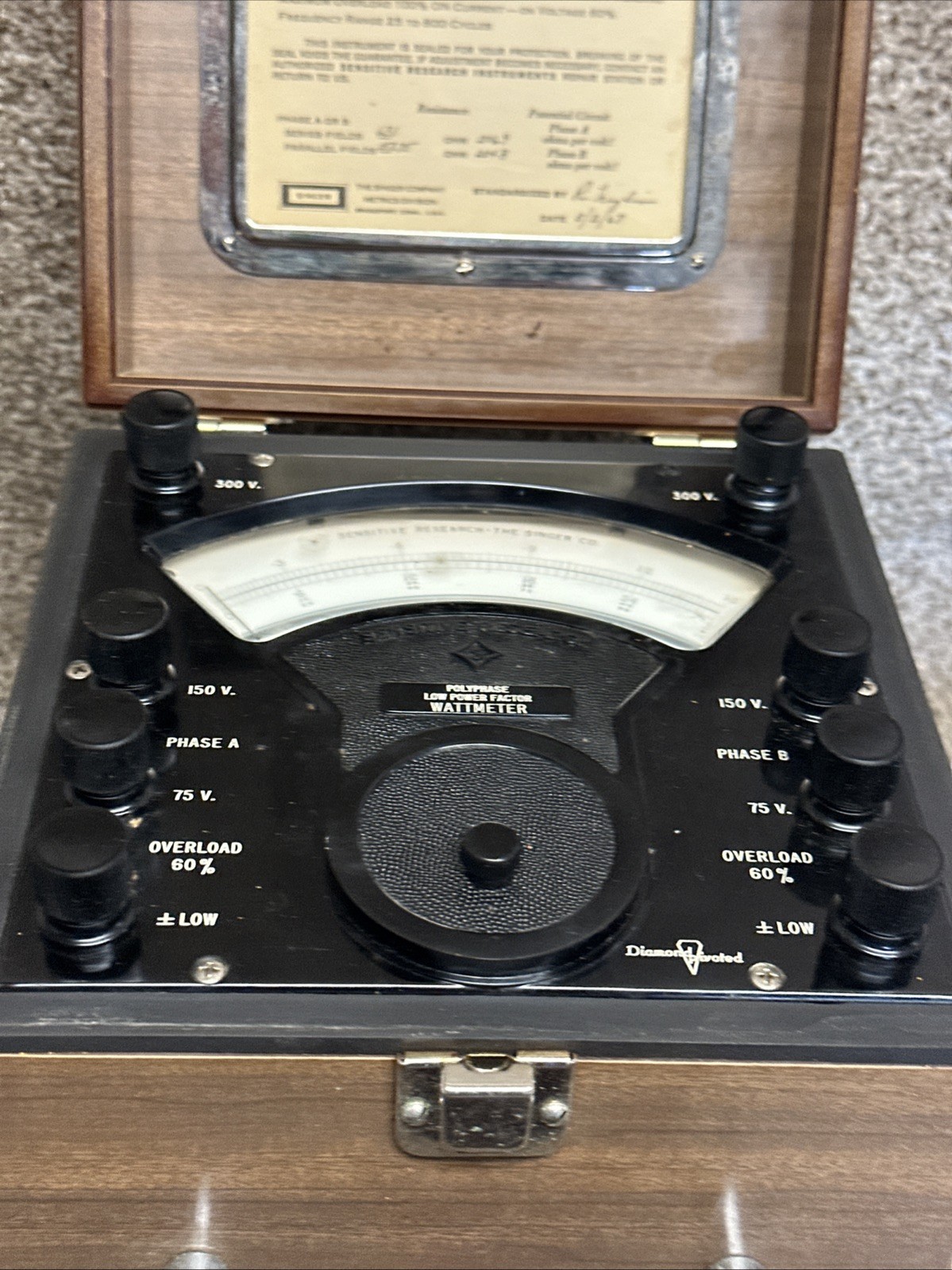 VINTAGE SENSITIVE RESEARCH SINGLE PHASE WATTMETER PDLW Nice !!