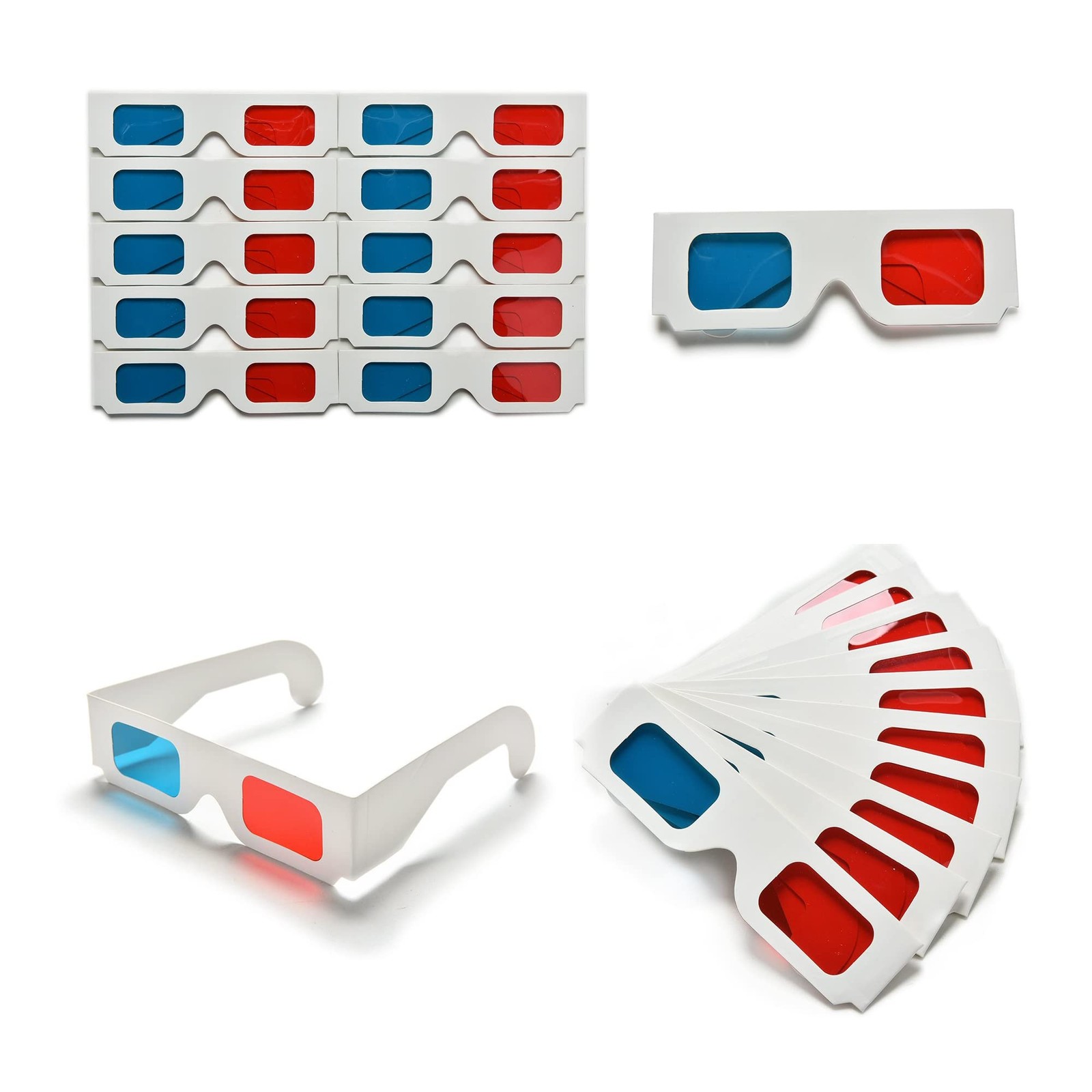 3D Glasses Red and Cyan White Frame Universal Cardboard Paper for Movies