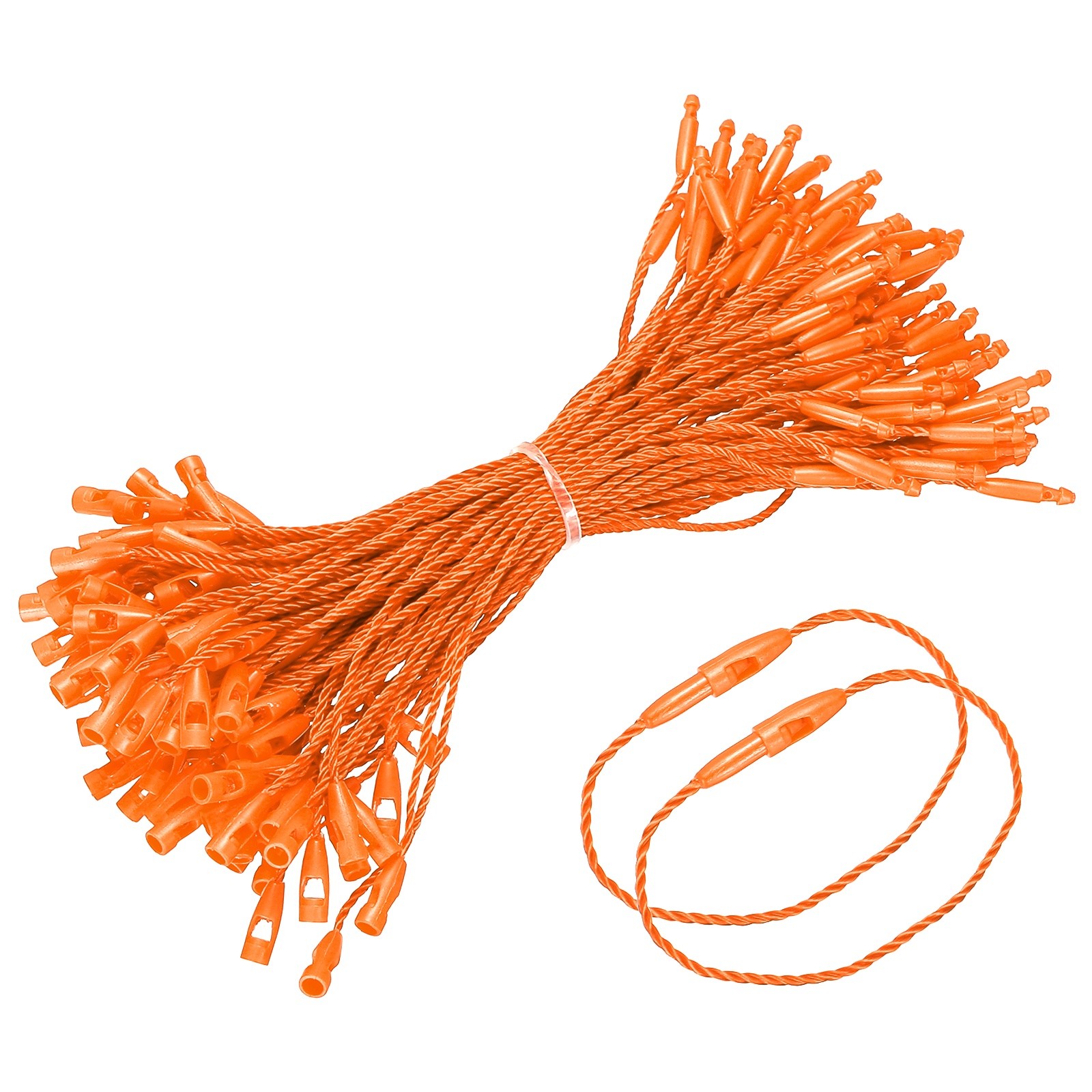 500 Pcs Polyester Hang Tag String 5" Snap Lock Pins Loop Fastener, Orange