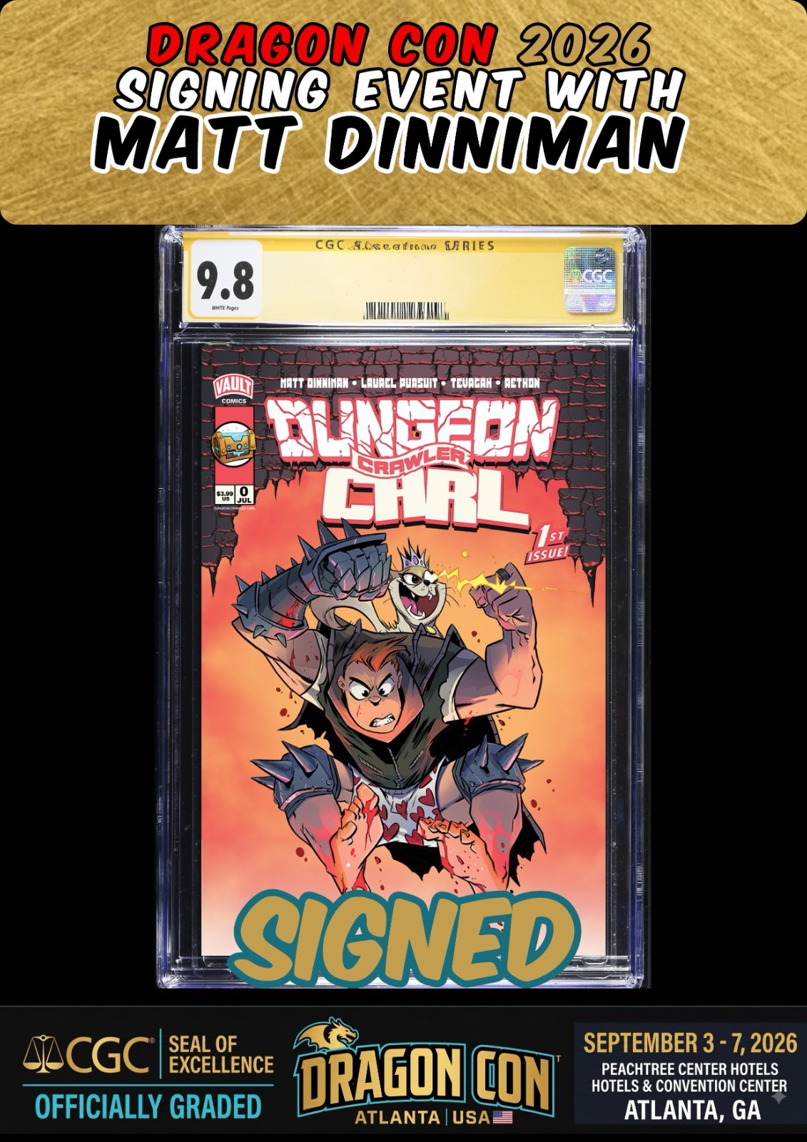 DUNGEON CRAWLER CARL SPECIAL EDITION #0 MATT DINNIMAN CGC SS 9.8 SIGNED PRESALE