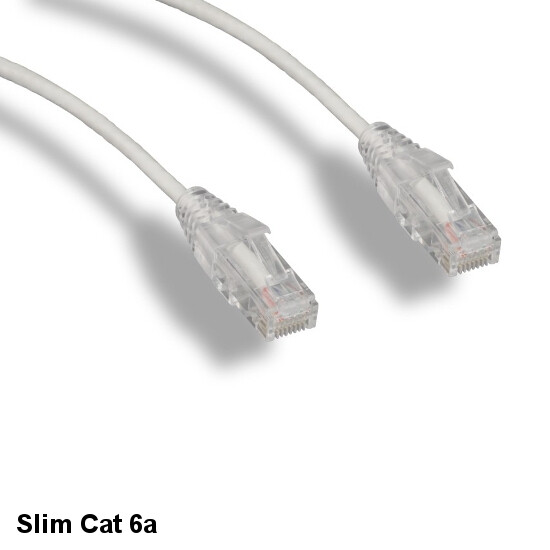 KNTK White 20' Slim Cat6a UTP Ethernet Cable 10Gbps 28AWG RJ45 Data Networking