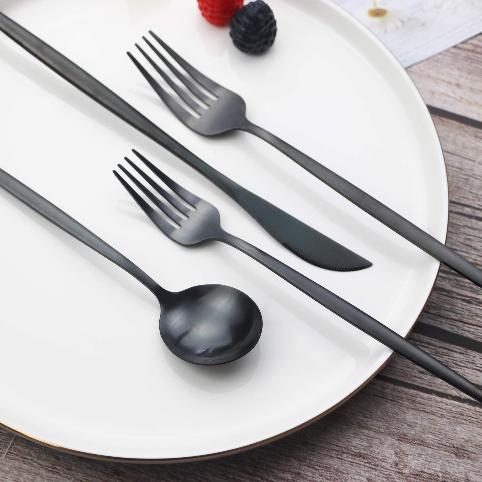 Black Silverware Set 40 Pieces Flatware Set 304 Stainless Steel Flat Cutlery ...