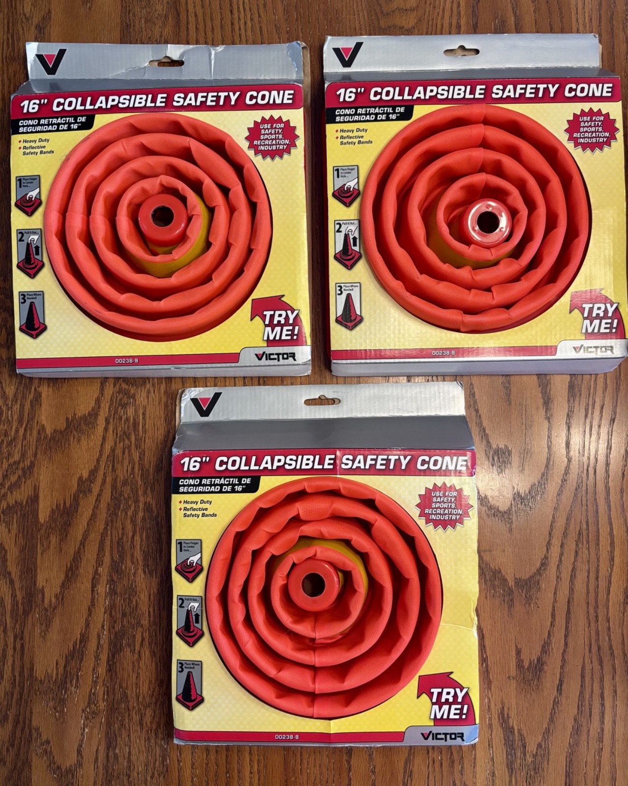 Collapsible 16" H Sport/Safety Cones (3) Orange Stores Flat Victor 22-5-00238-8