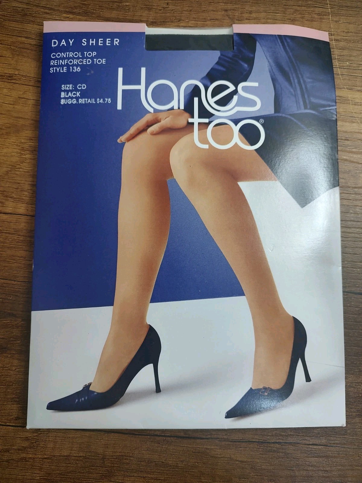 VINTAGE Hanes Day Sheer Control Top Reinforced Toe Style Pantyhose Black Size CD