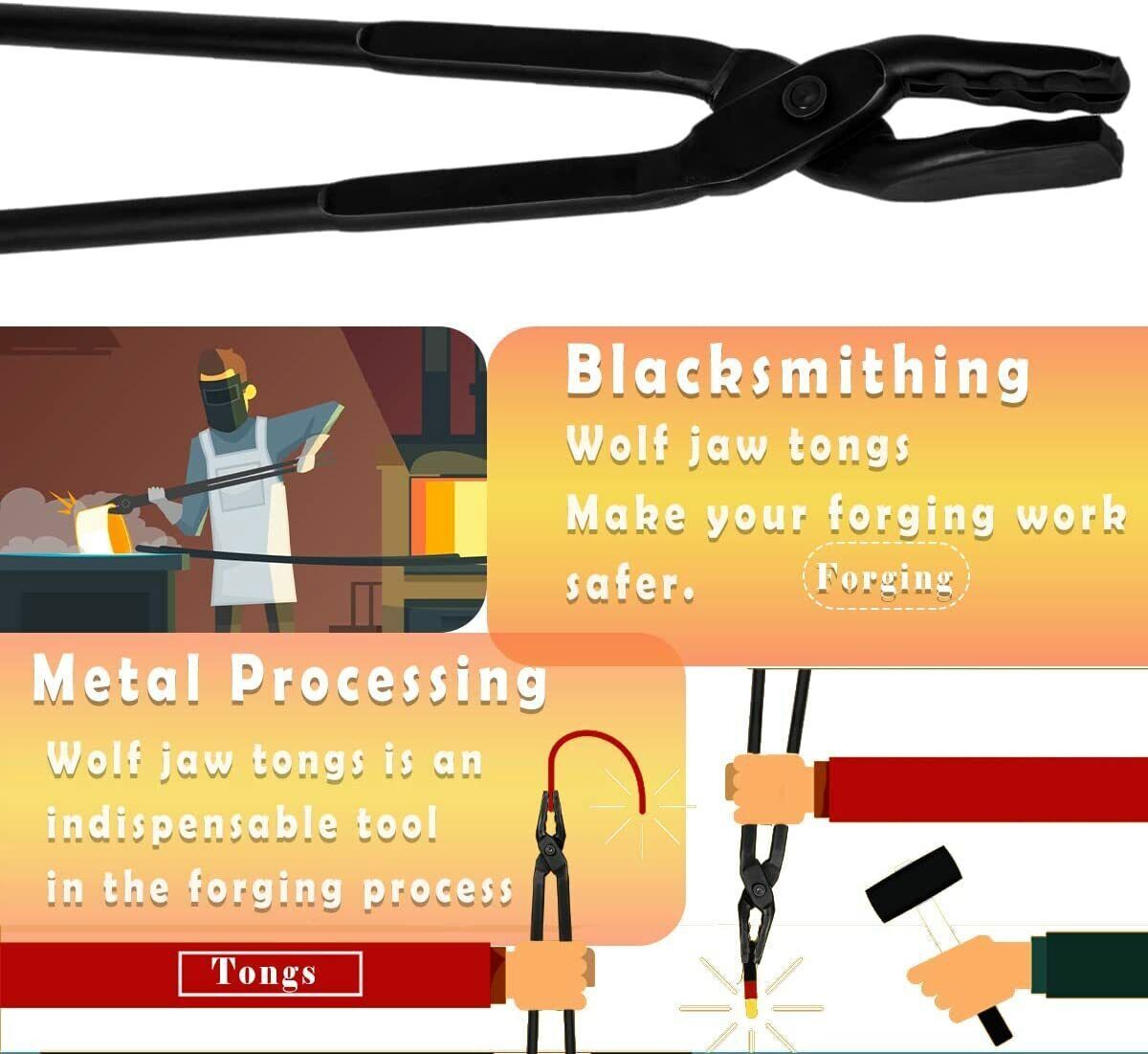 Beginner Blacksmith Wolf Jaw Tongs Bladesmith Knife Making Forge Tongs 15 in