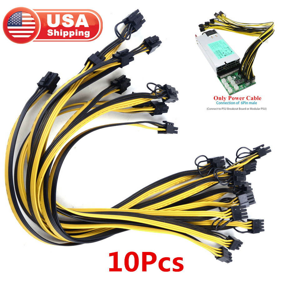 10Pcs PCIE 6 pin male to Dual 8 Pin (6+2Pin) male PCI-E Cable 18AWG 50cm 20 Inch