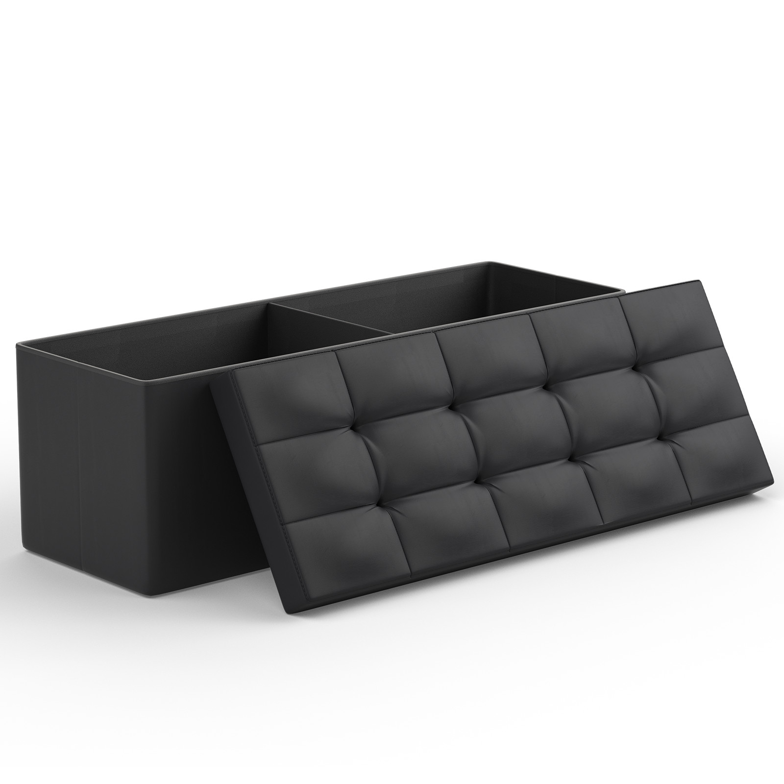 43" Black Storage Ottoman Rectangular Upholstered PU Leather Seat Lift Top Stool