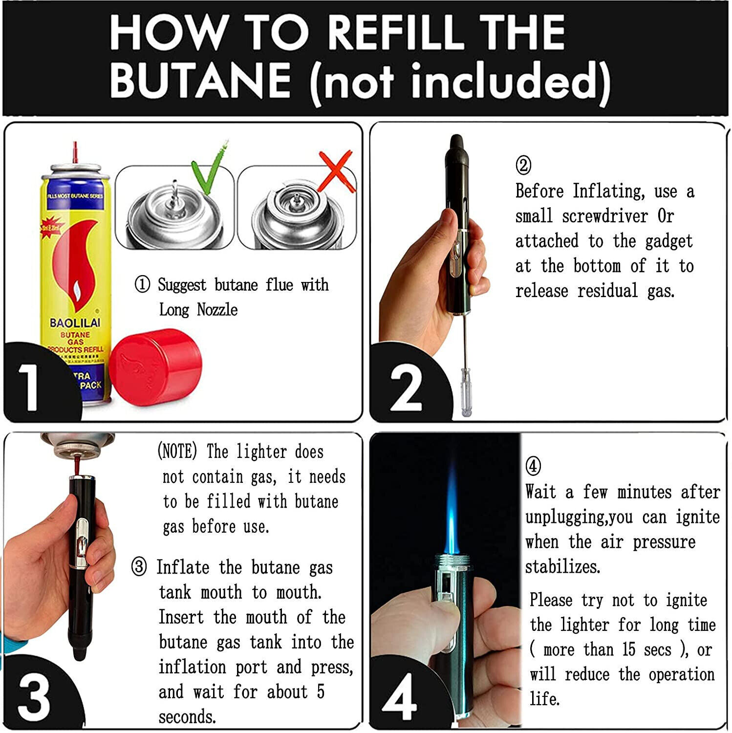 New All-in-1 Pipe Windproof Click Butane Refillable Torch Lighter Click-N-Hit