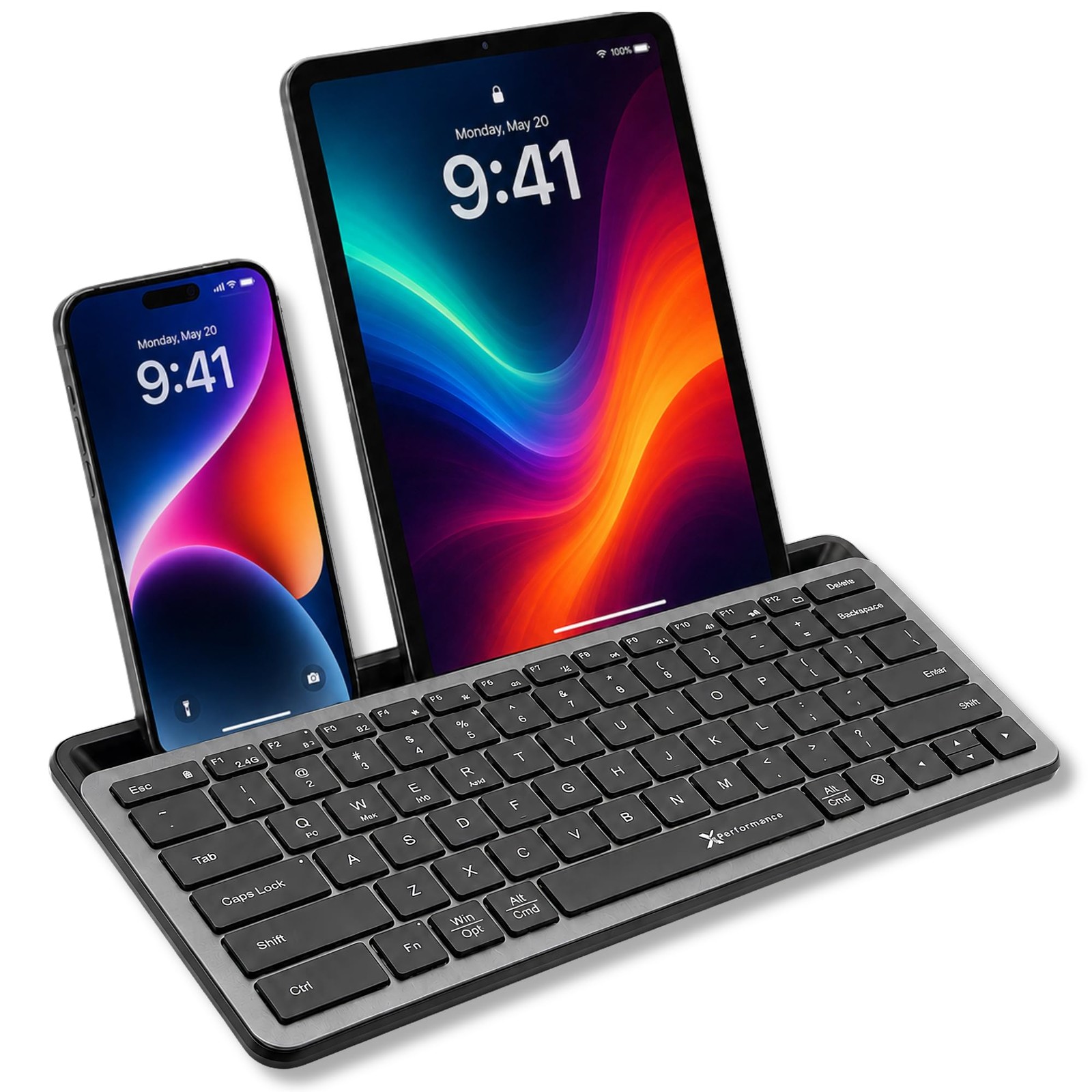 Compact Wireless Bluetooth 2.4Ghz Keyboard With Phone Holder Backlit 1 PCS