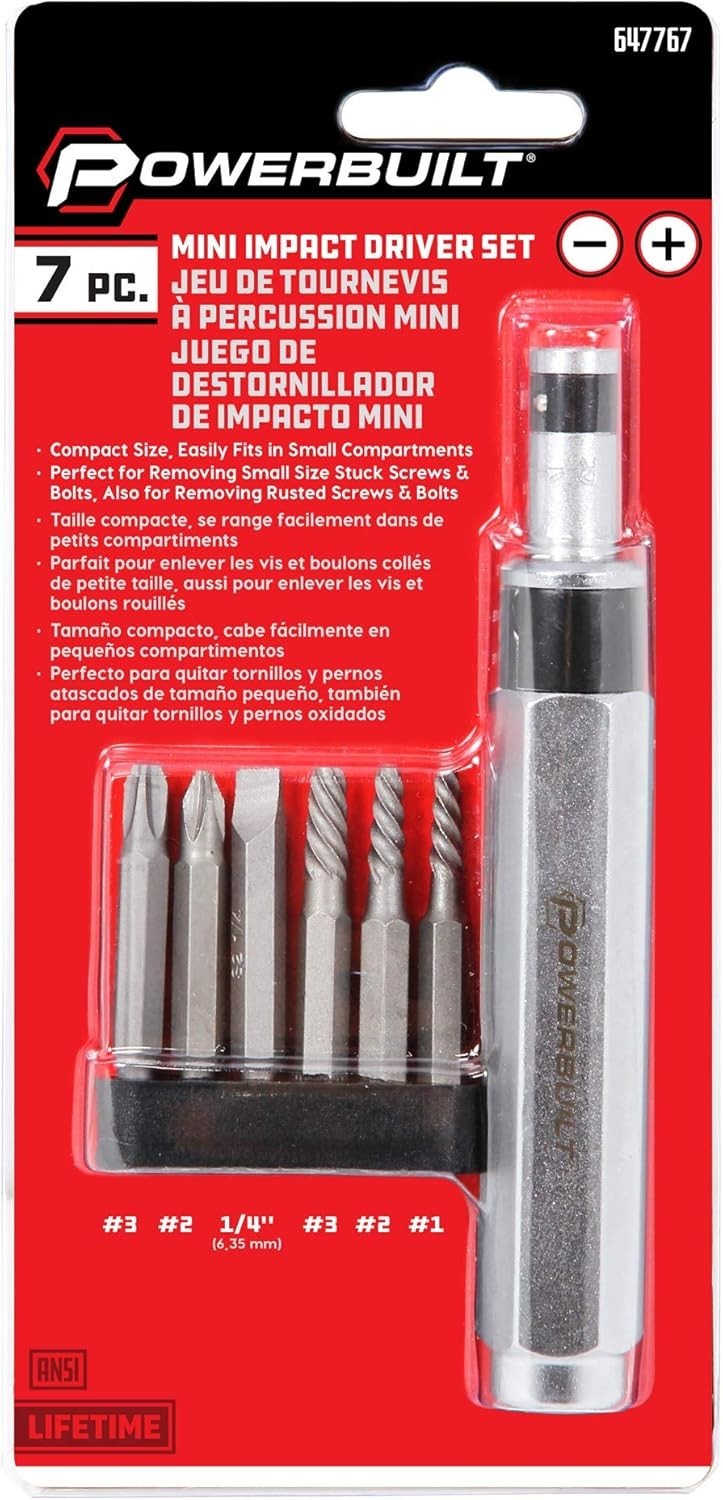 1/4 Inch Drive 7 Piece Impact Driver Set Extractor Tool, Remove Rusted, Damag...