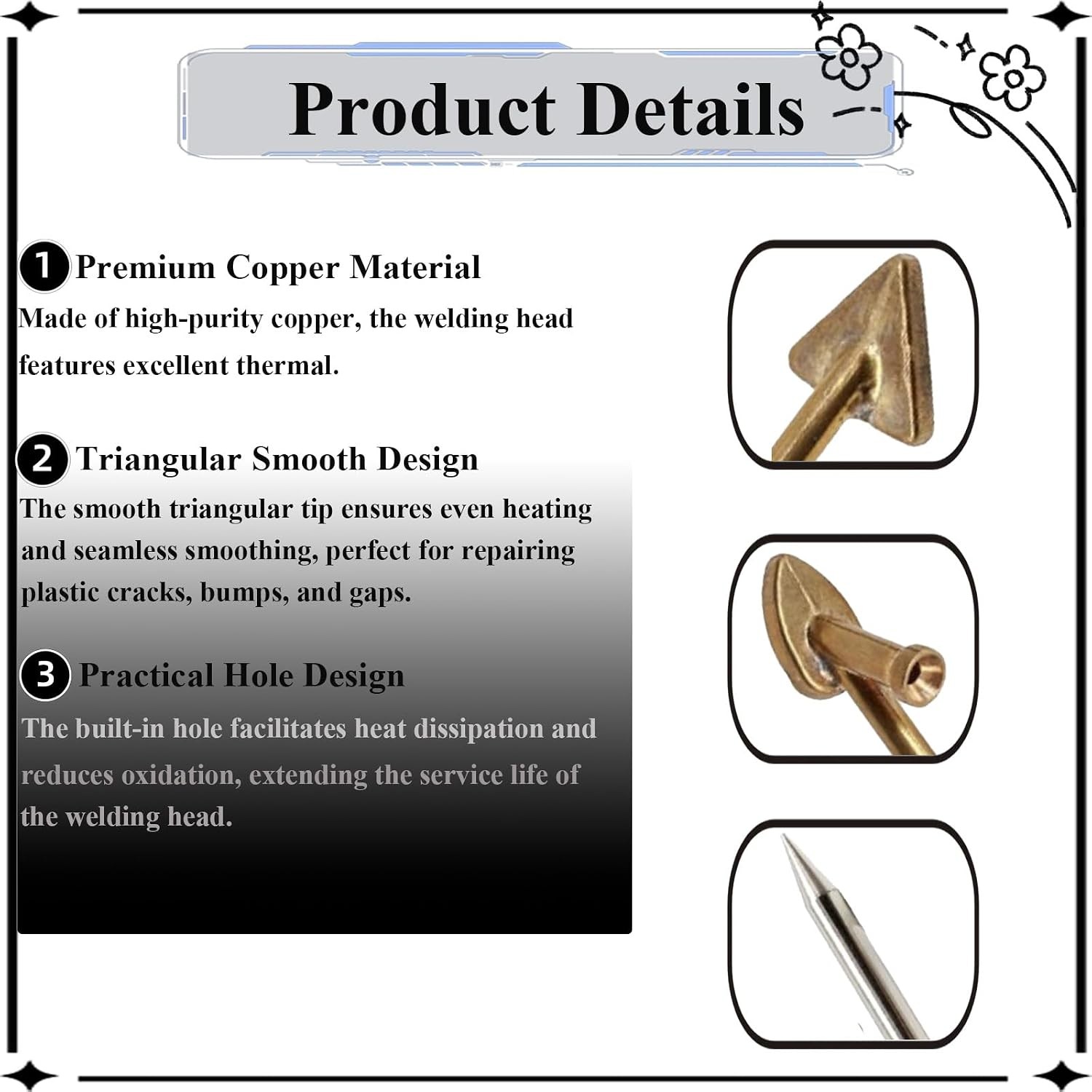 4 Pcs Copper Plastic Welding Tips for Soldering Iron, Replacement Triangular ...