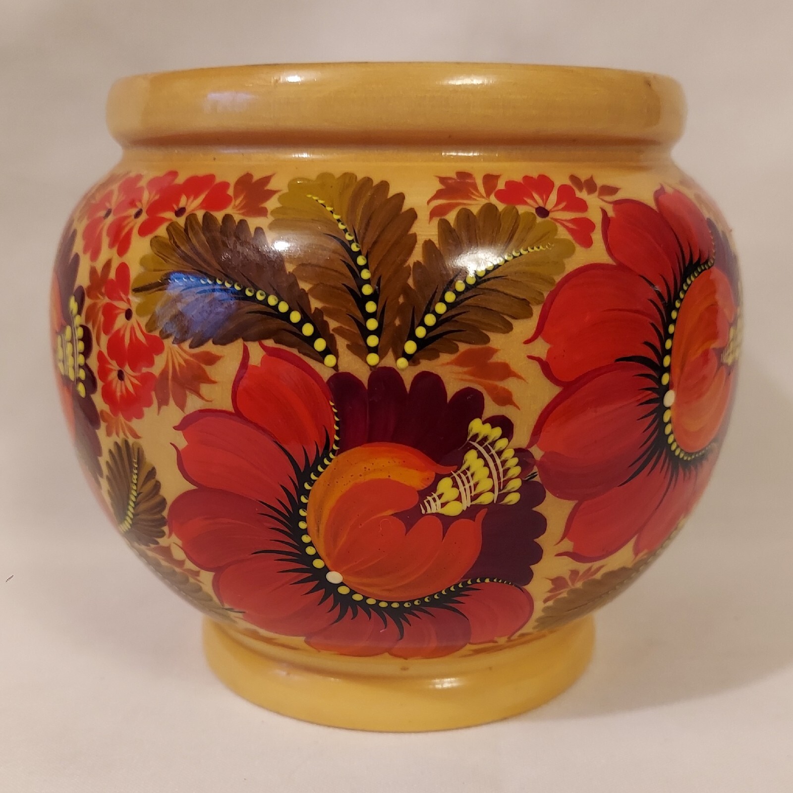 Vintage Hand Painted Turned Wood Bowl or planter