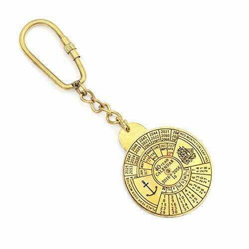 40 Year Calendar Brass Nautical Keychain Auto Car Truck Automobile Key Chain