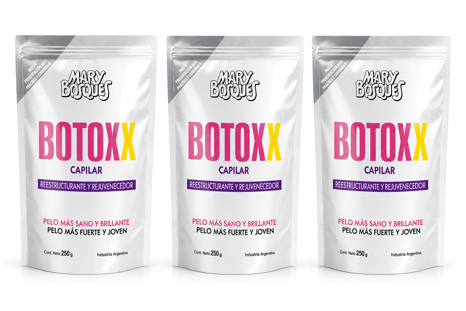 Botoxx Capilar Reestructurante Rejuvenece MARY BOSQUES Doypack 250g x 3 unidades