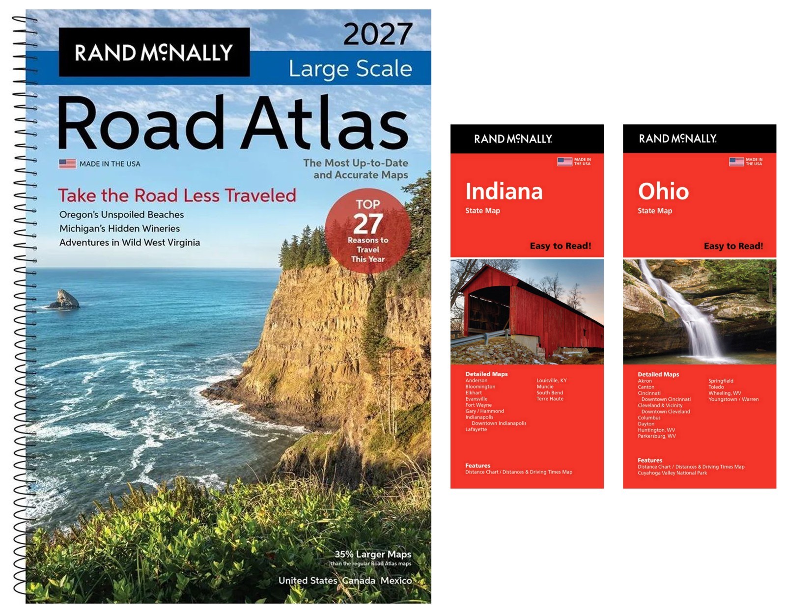 Rand McNally 2027 Large Scale Road Atlas + Easy-to-Read Indiana & Ohio Maps
