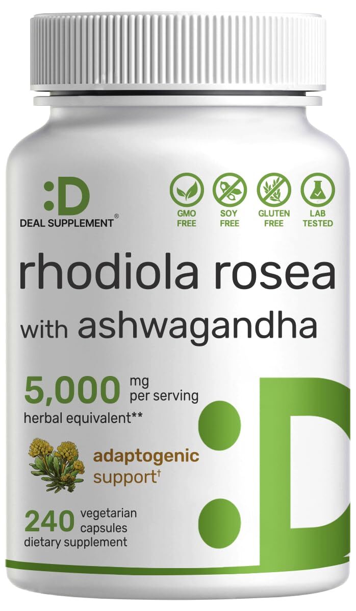Rhodiola Rosea Root Extract 5000mg w/ Ashwagandha for Energy Brain Health 240ct