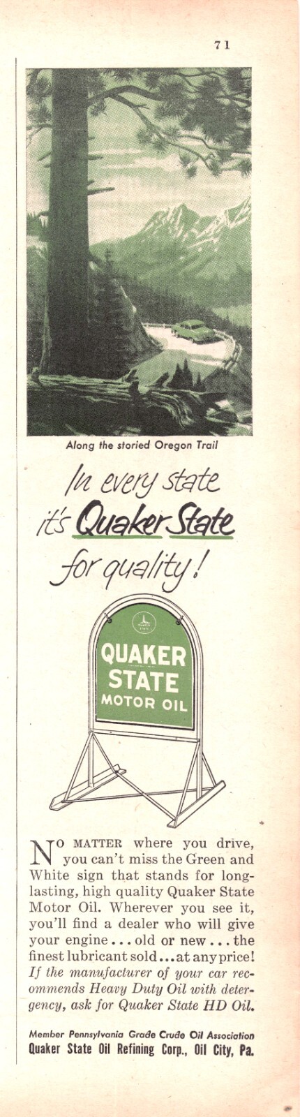 Quaker State Motor Oil City PA Extreme Quality Lubrication Vtg Magazine Print Ad