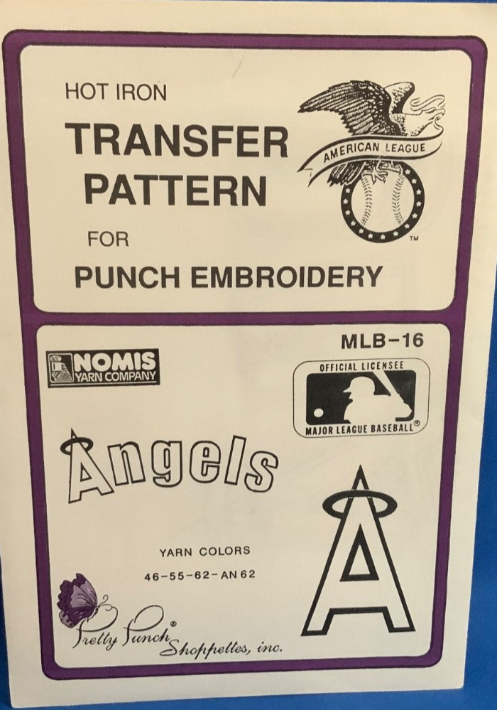 VTG LOS ANGELES ANGELS MLB-16 Hot Iron Transfer Pattern Punch Embroidery Sealed