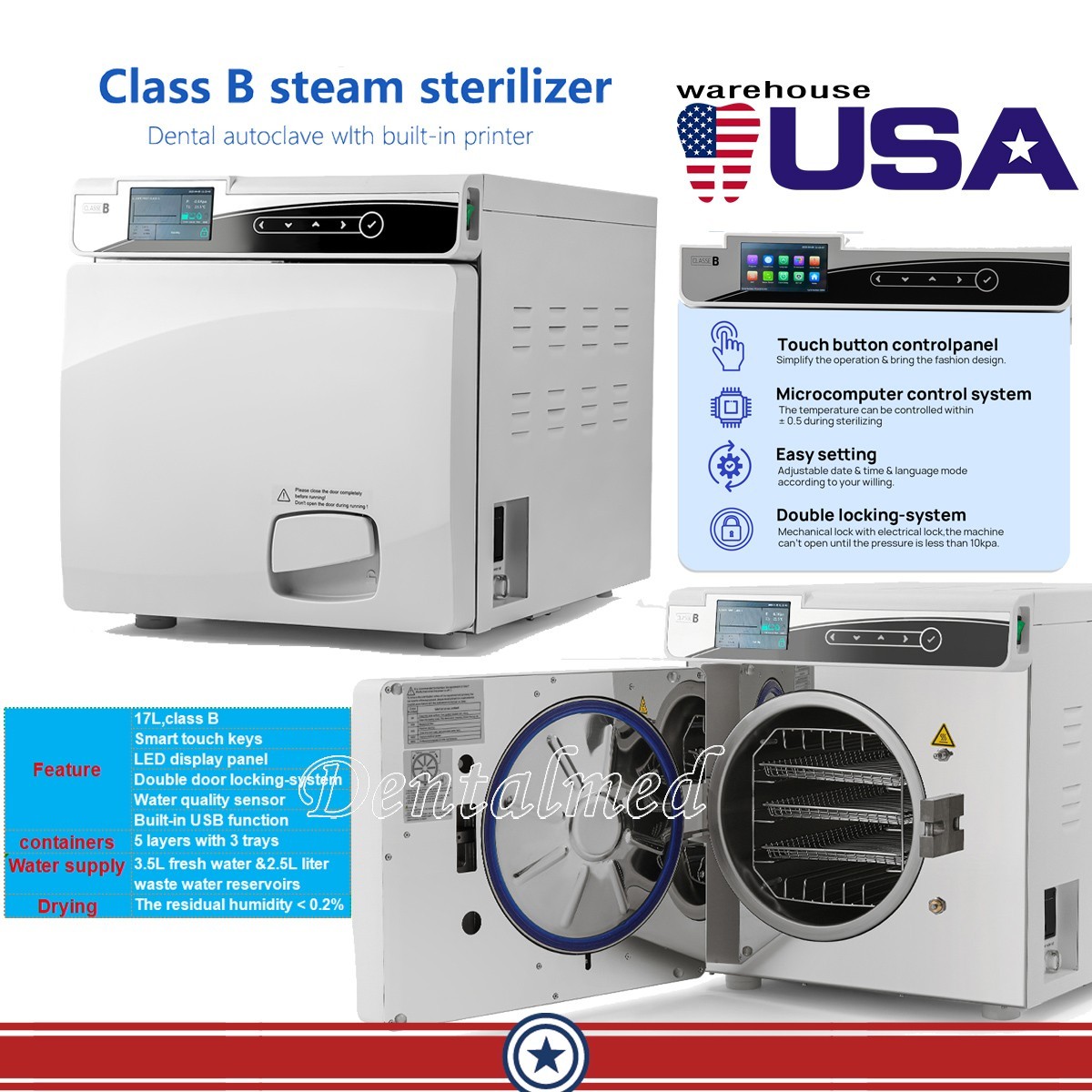 17L Dental Autoclave Steam Sterilizer Class B Medical Heat Vacuum Sterilization
