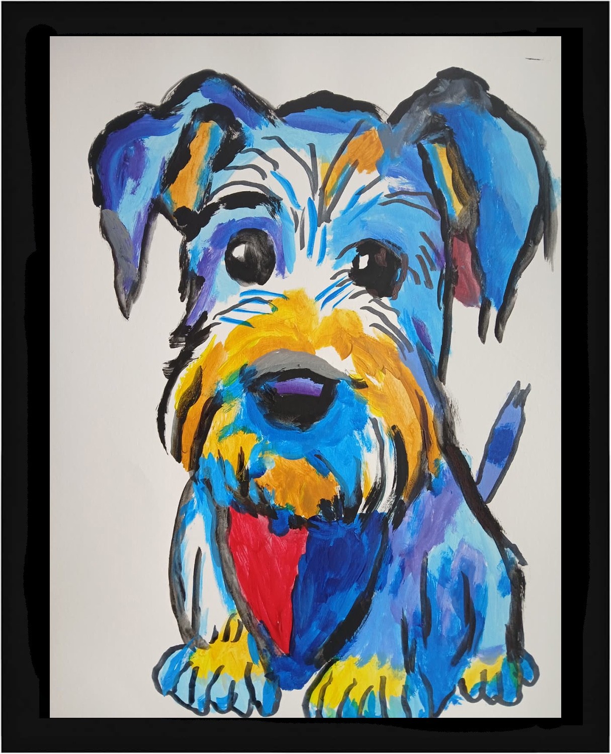 AbstractExpressionism Cute Puppy  11x14 One of a Kind Colorful Art Painting