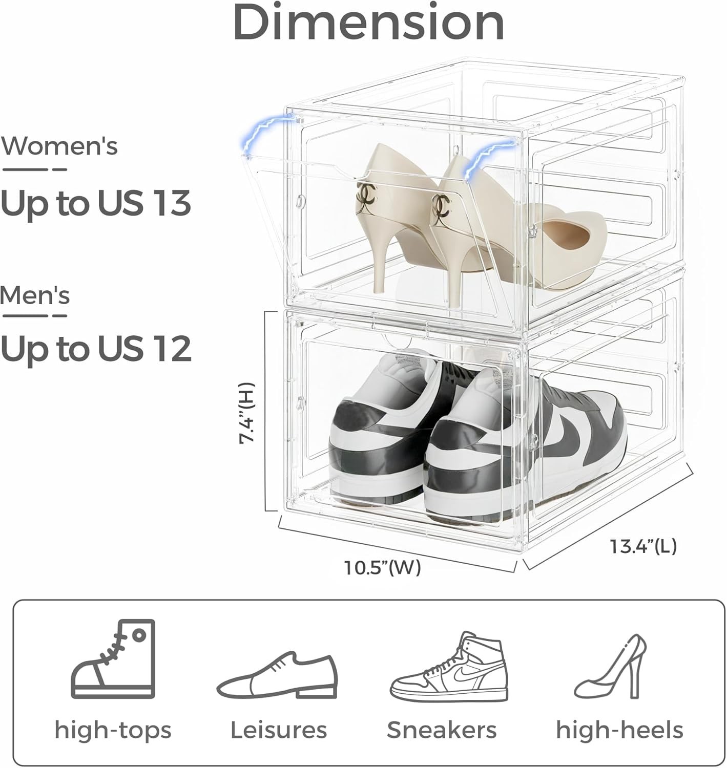 Upgraded Hard Shoe Storage Box 2 Pack X-Large Fit Size 2, Thicken & Sturdy Cl...