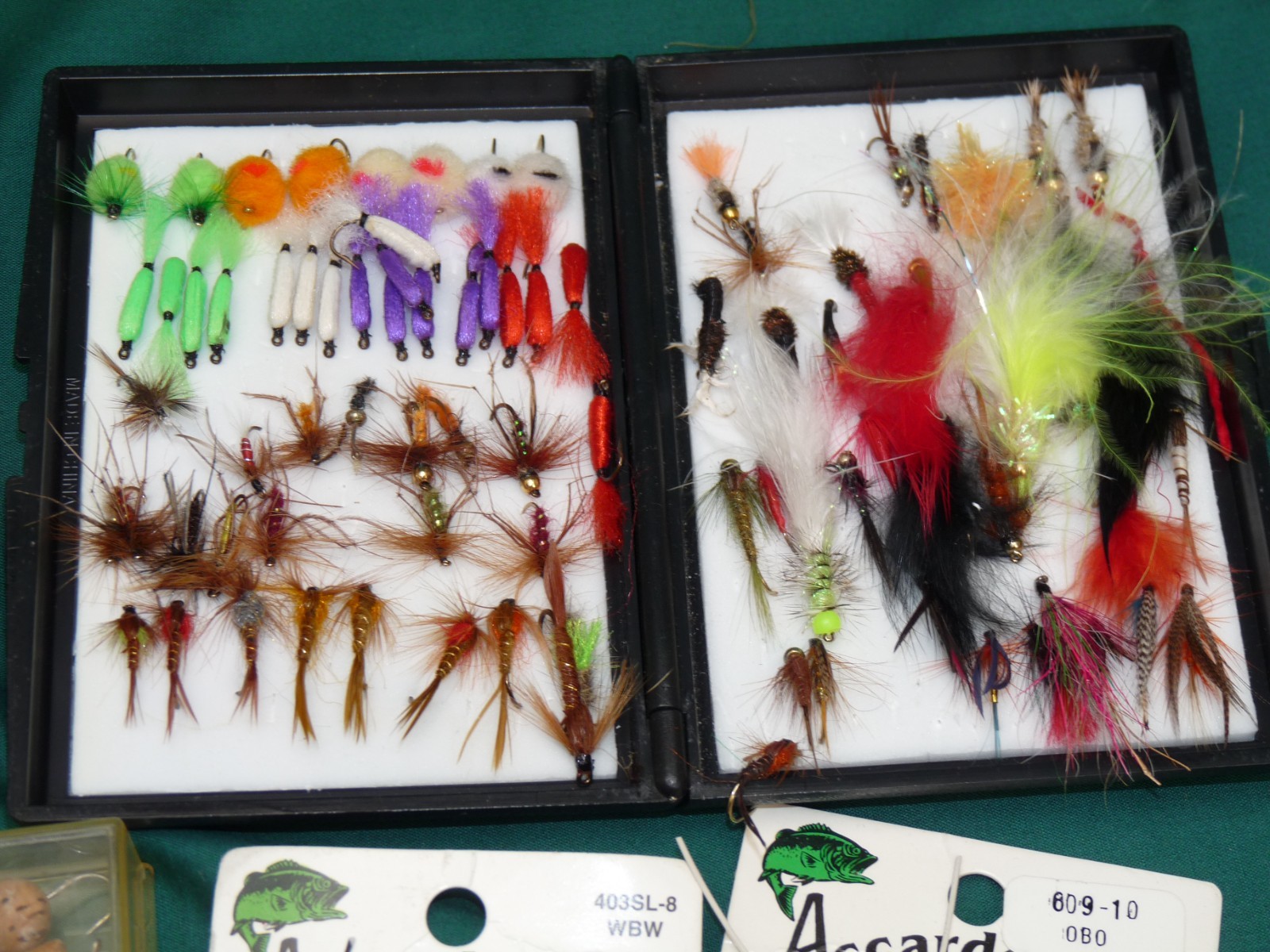 2 fly boxes 100's trout grayling flies scissors priest , big value lot