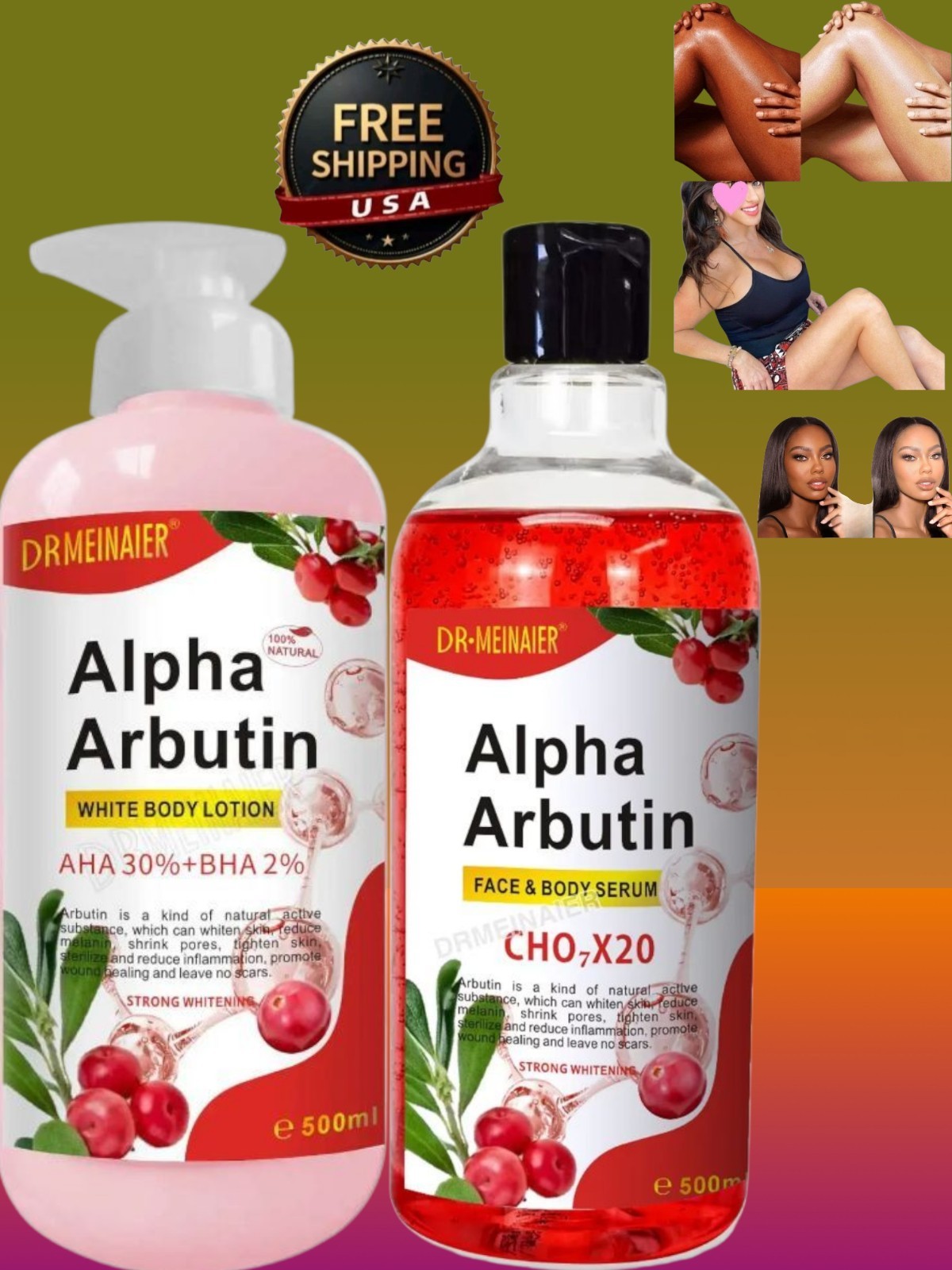 Alpha Arbutin Face/Body Lotion+ Serum Skin Brightenings, 500ml/ea USA Stock 🇺🇸