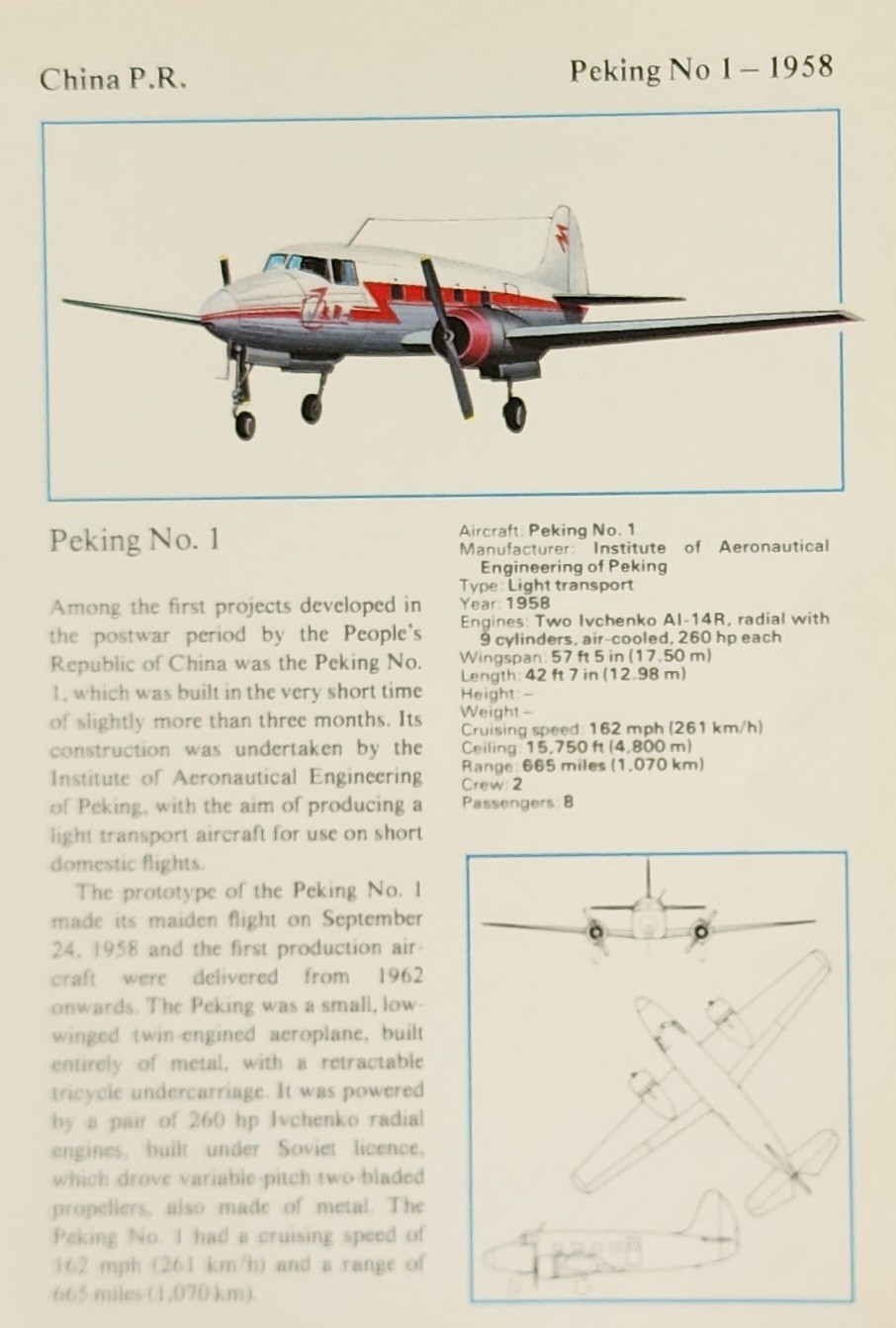 Peking Plane Aircraft Picture Info Detail Vtg Original Article Sheet