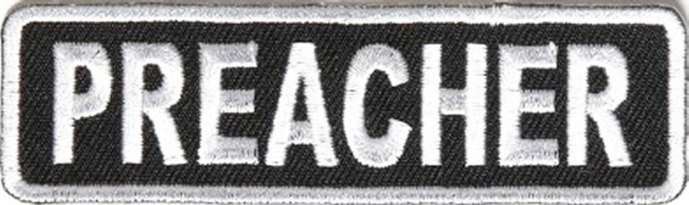 PREACHER  EMBROIDERED 3.5 INCH IRON ON FUNNY MC BIKER PATCH