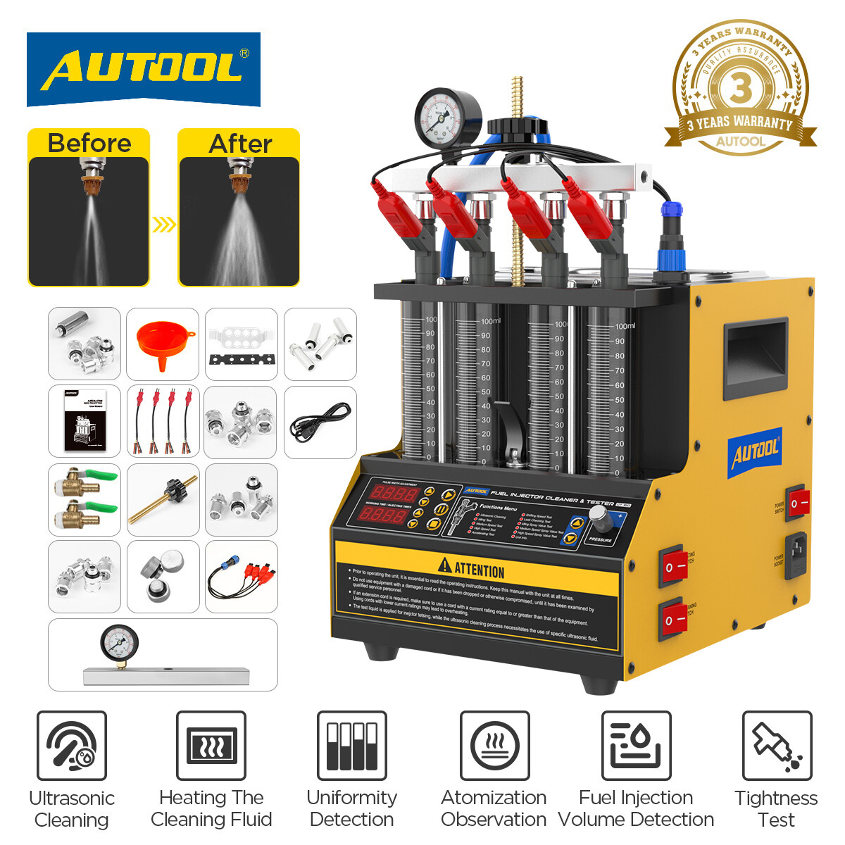 AUTOOL CT160 Fuel Injector Cleaner Tester Car Ultrasonic Heating Cleaning Machin