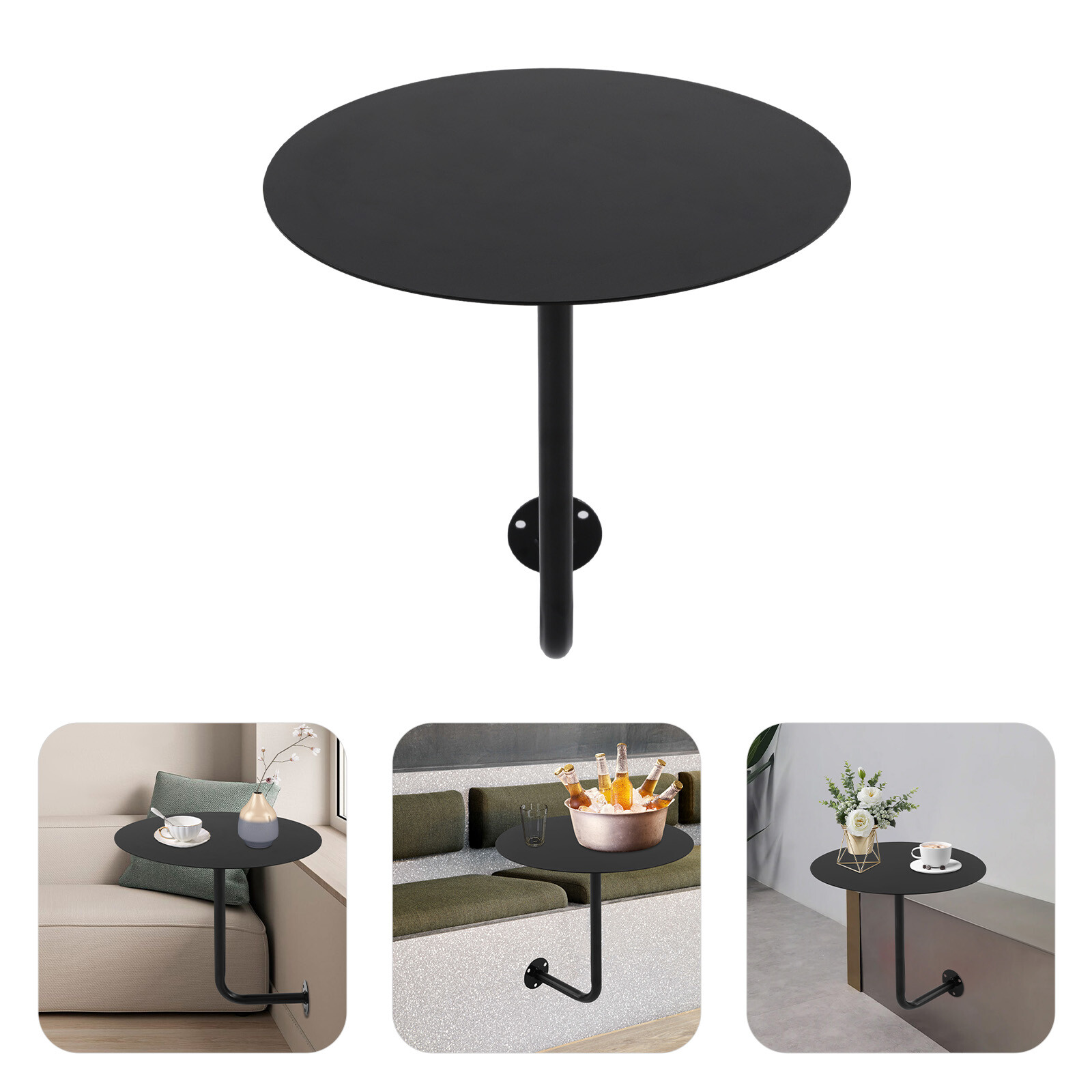 Wall-Mounted Round Bar Table, Black Iron Coffee Table, Space-Saving