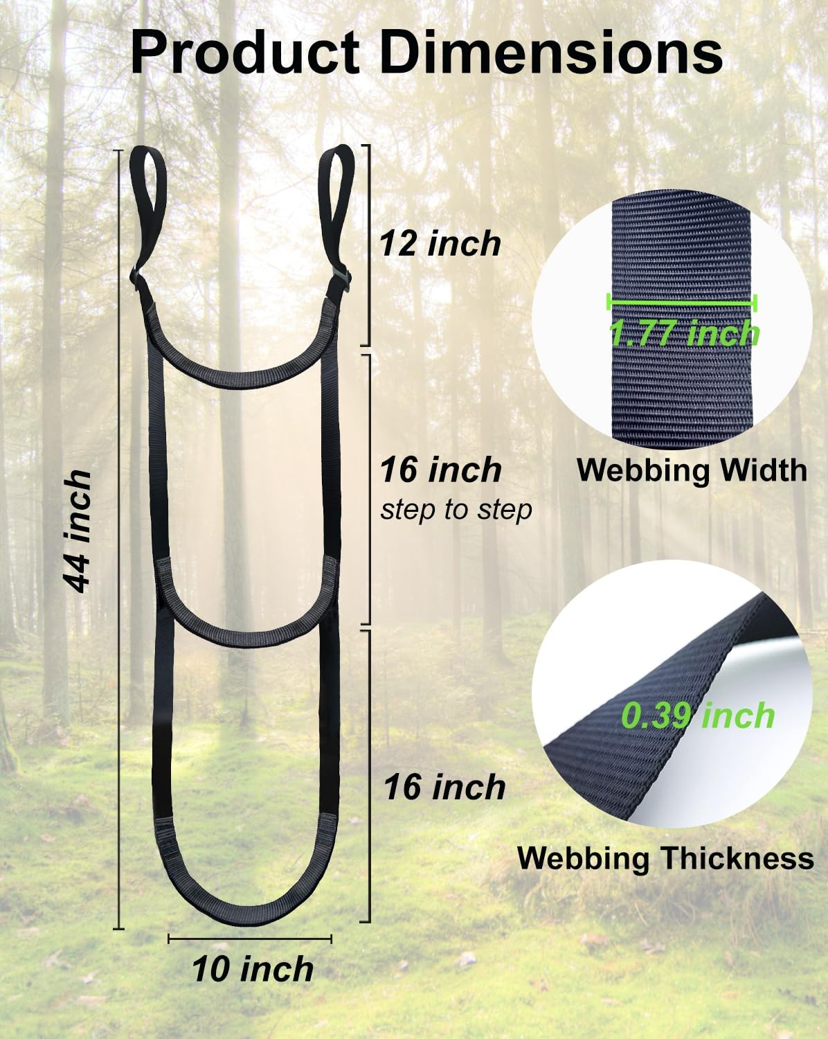 Climbing Aider, 3-Step Rope Ladder, Double-Thickened for Hunting Tree Steps &...