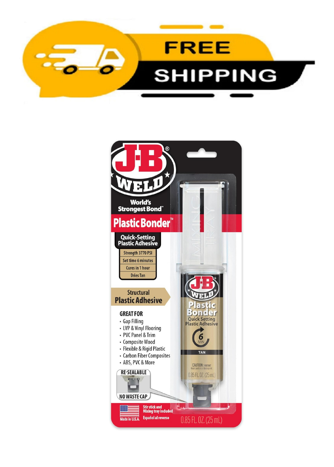 J-B Weld 50133 Plastic Bonder Structural Adhesive Syringe - Tan - 25 ml