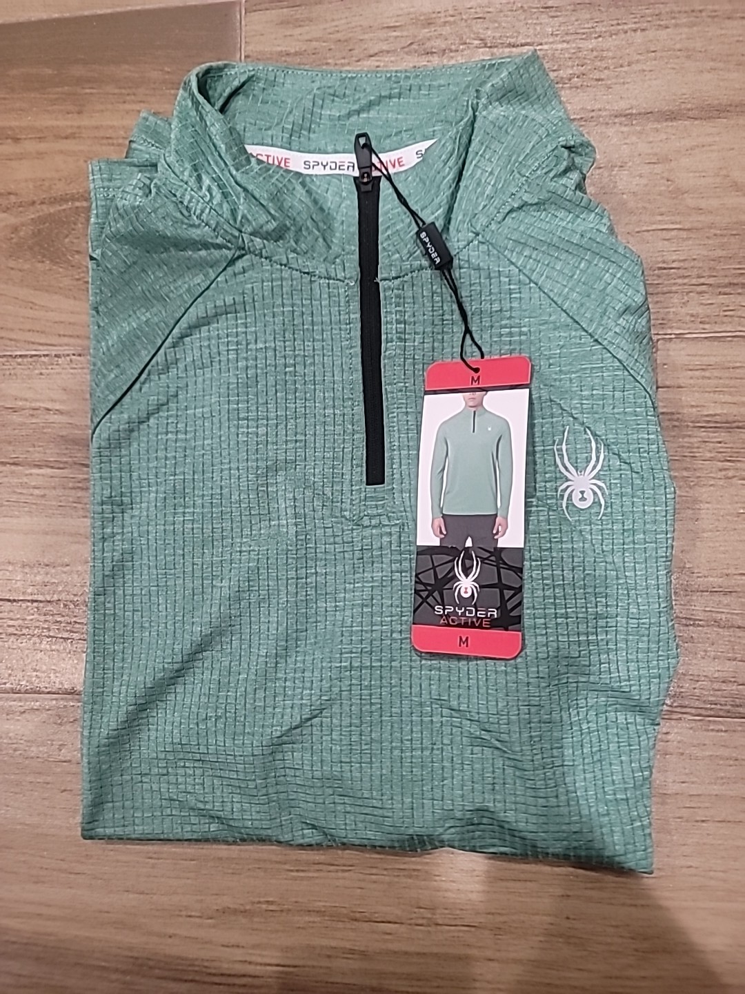 SPYDER MEN'S MOISTURE WICKING, 4 WAY STRETCH 1/4 ZIP PULLOVER ,GREEN, SIZE M .