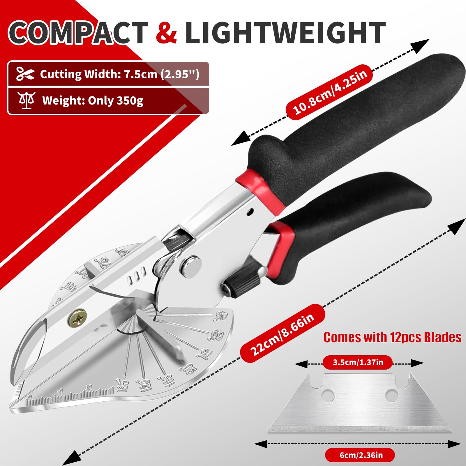 Multi Angle Miter Shear - Upgrade Quarter Round Cutting Tool with 12pcs Replacem