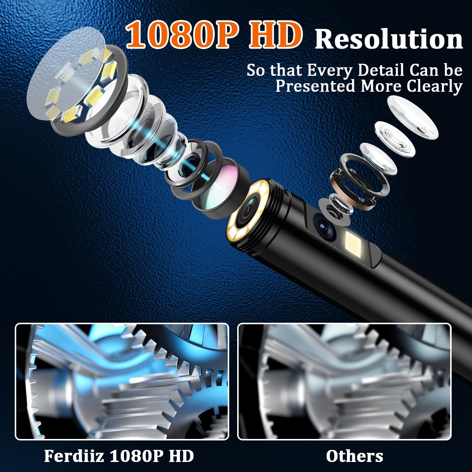 Dual-Lens Borescope with Light, Endoscope Camera with Light with 4.3" IPS Scr...