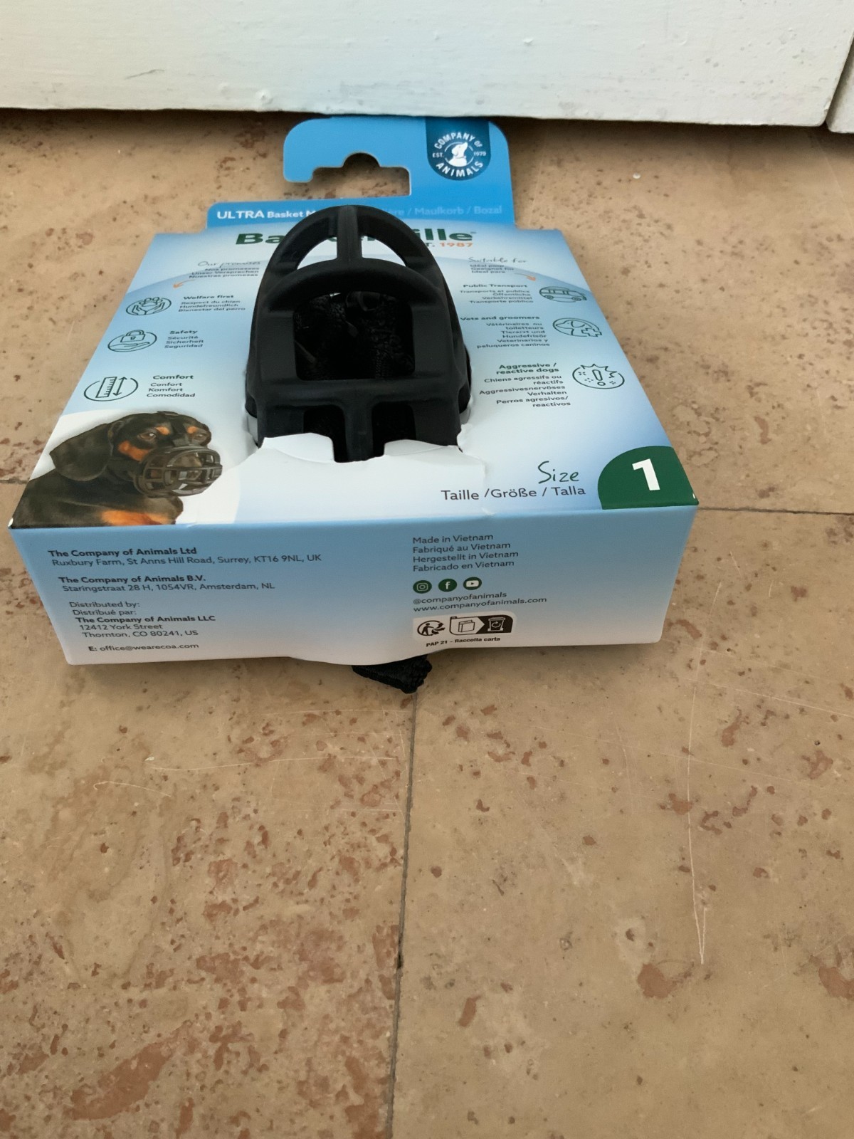 Baskerville Ultra Dog Muzzle Size 1 Black Small NEW Open Box Never Used