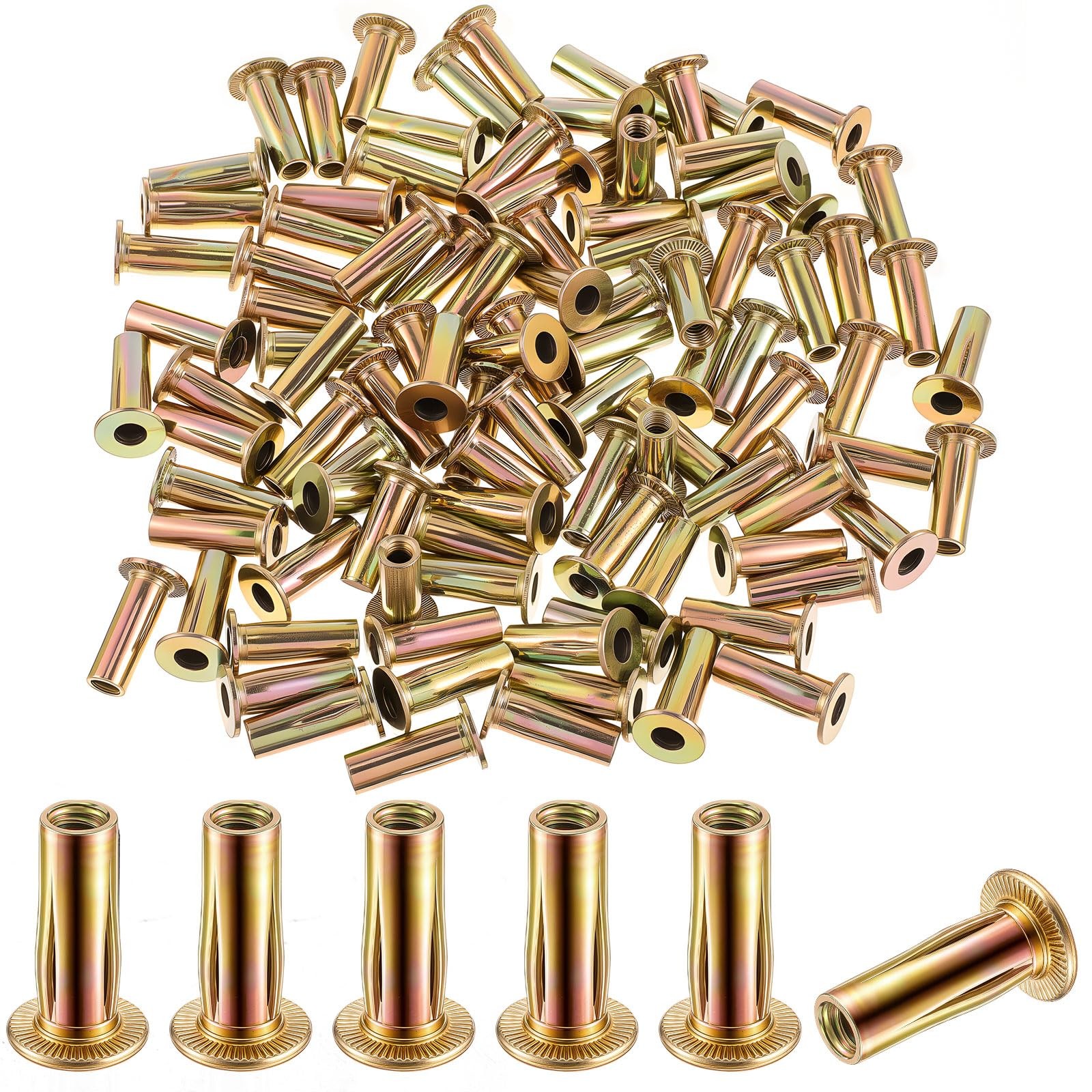 100 Pcs Multi-Grip Rivet-Nuts, 1/4-20 Rivet Nut Steel Pre-bulbed Shank Plus N...
