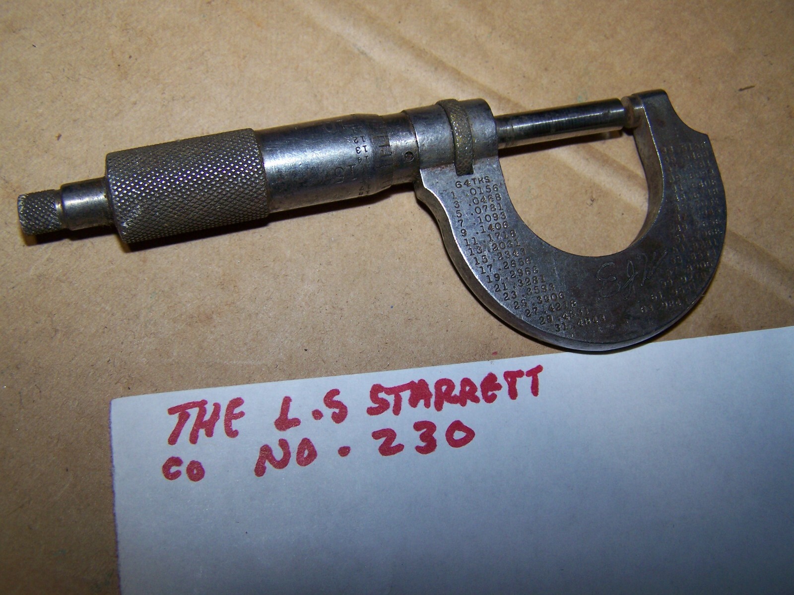 Starrett No. 230 0-1" Range .0001 Graduations Outside Micrometer
