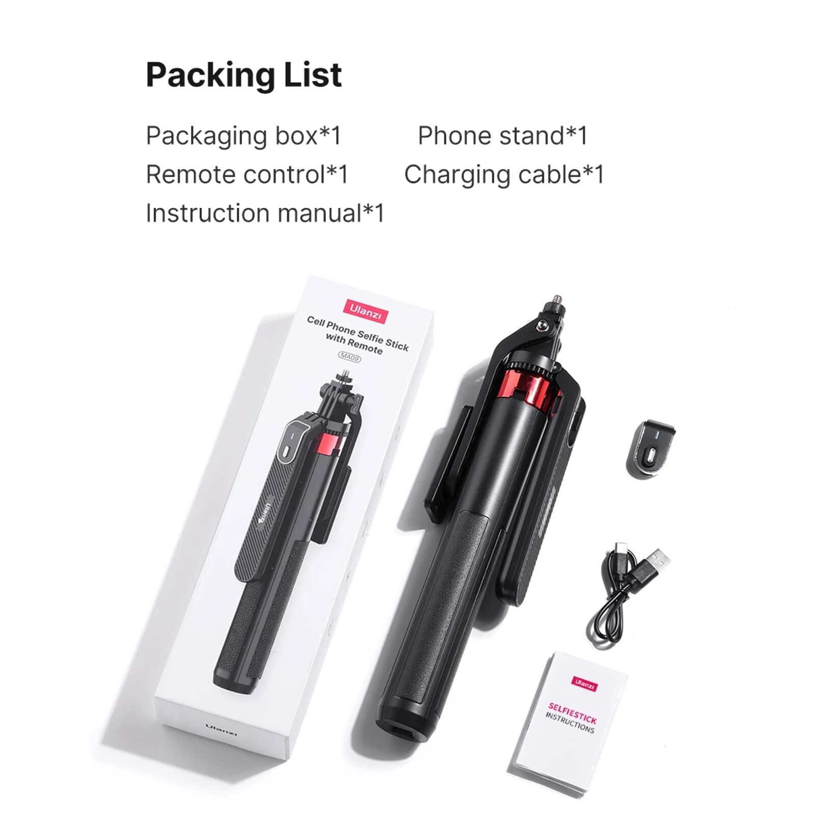 Ulanzi MA09 Bluetooth Remote Control Selfie Stick Tripod for Camera Phone