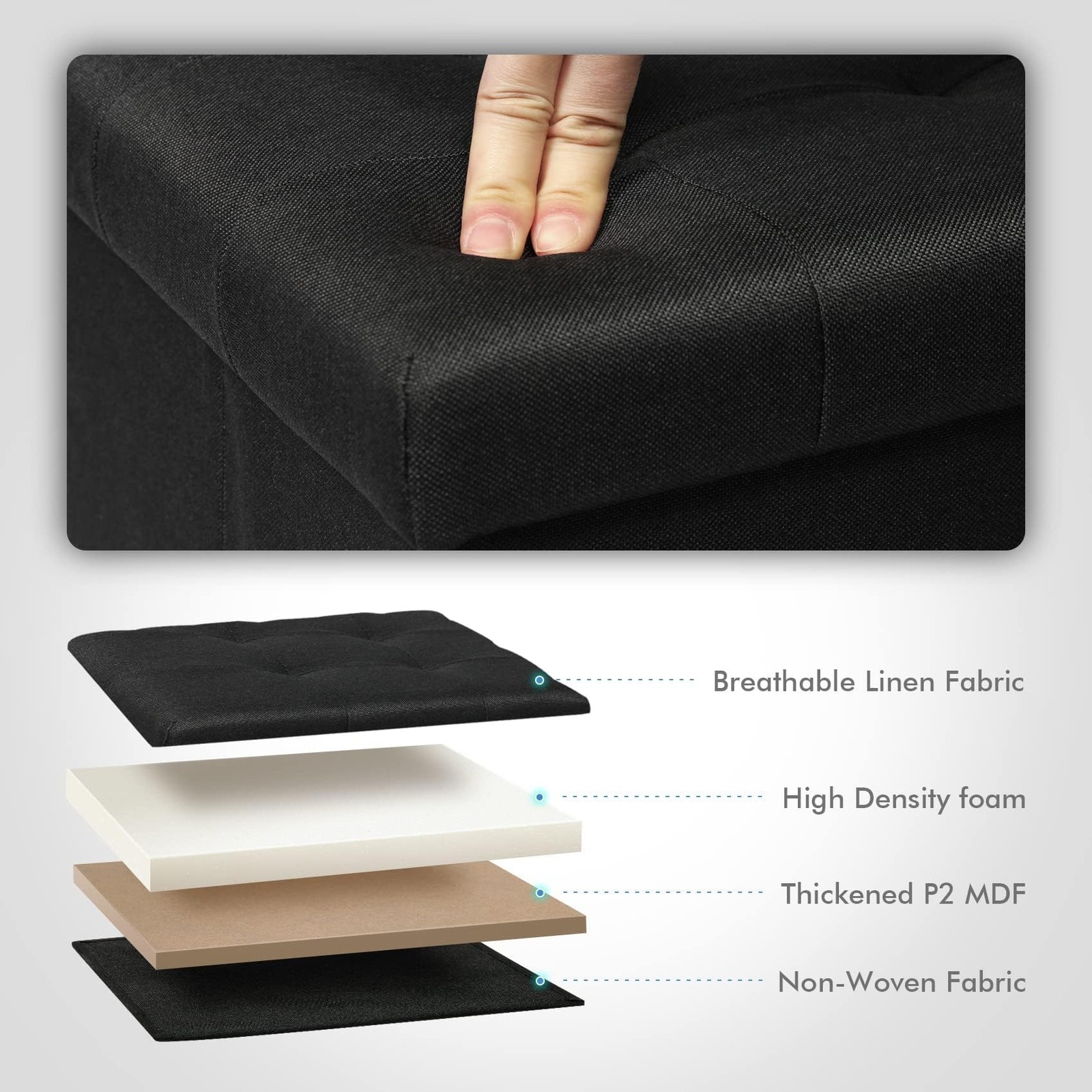 Storage Ottoman Cube Storage Chest Folding Foot Rest Seat Linen Black 12.6"X1...