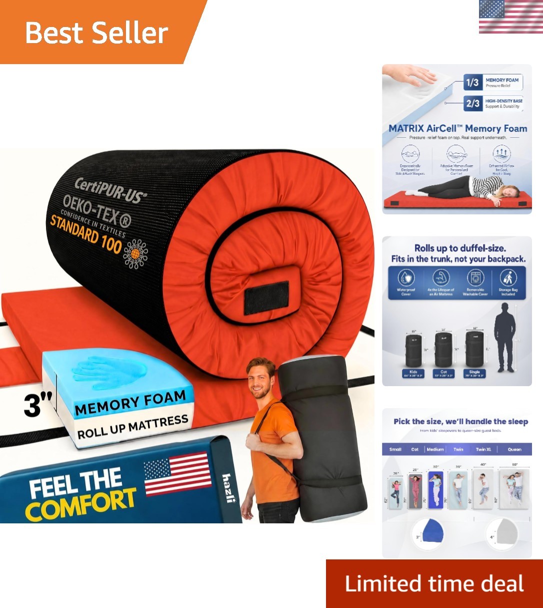 Matrix AirCell Memory Foam Camping Mattress Pad - Waterproof, Portable Design