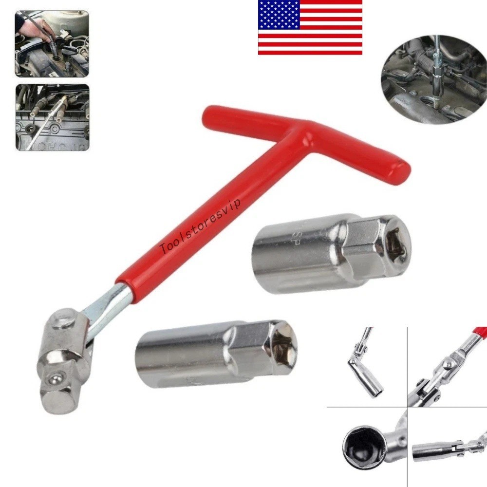 Spark Plug Removal Tool 16mm & 21mm T-Handle Flexible Spanner Socket Wrench Set