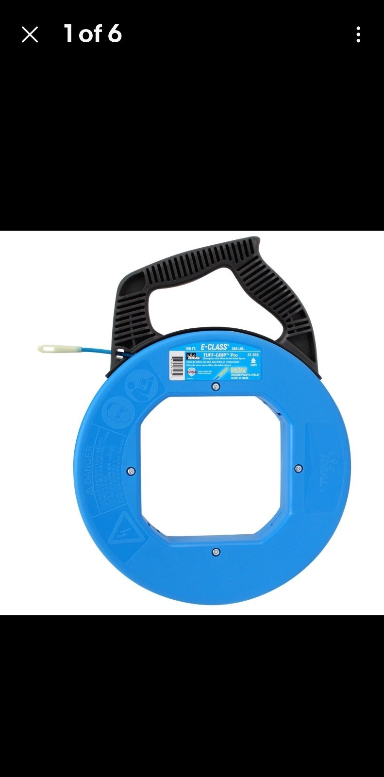 Ideal 31-046 E-Class Fiberglass Fish Tape with Glow-in-the-Dark Eyelet, 100'
