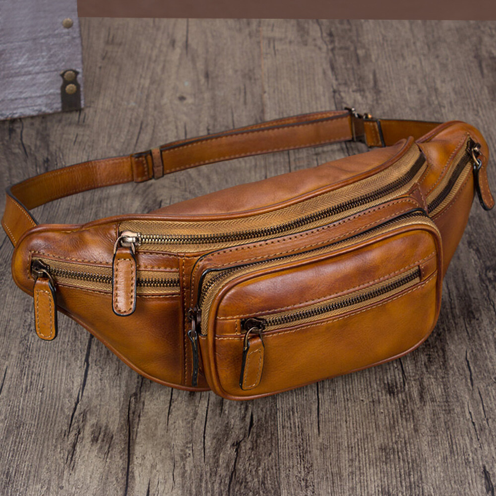 Genuine Leather Fanny Pack Waist Bag Real Leather Sling Bag Purse Crossbody Bag