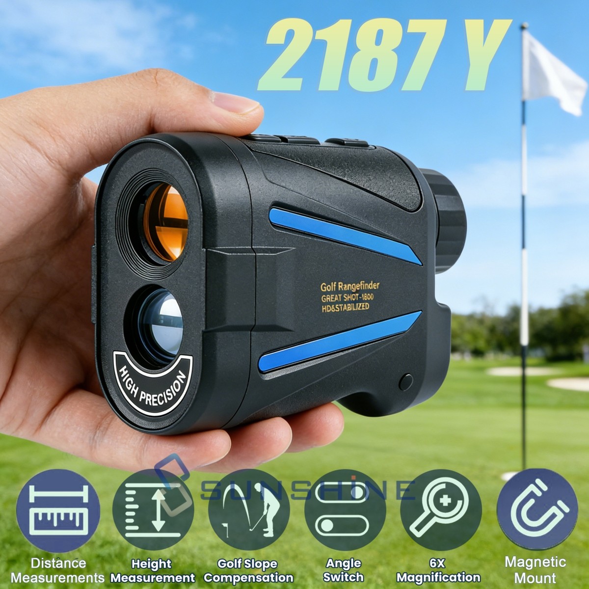 2187 Yards Laser Range Finder, Golf Rangefinder 6X Magnification with Slope